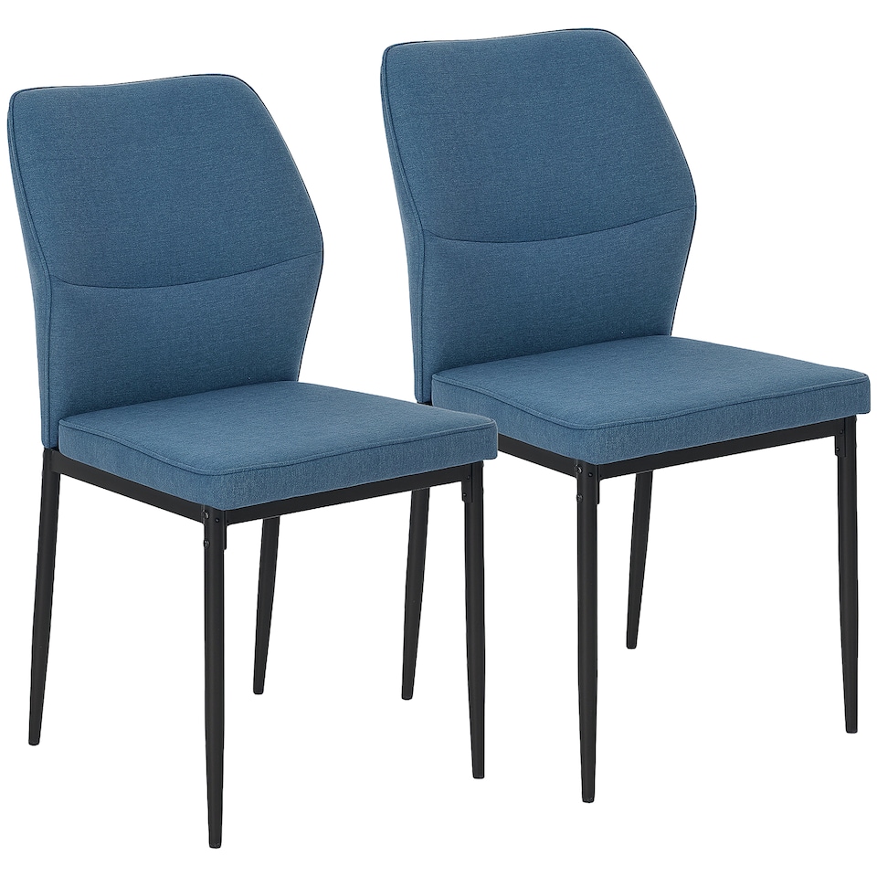 image 1 of HOMCOM Velvet Dining Chairs Set of 2, Modern Armless Upholstered Kitchen Chairs with Metal Legs, Curved Back and Padded Seat, for Dining Room, Bedroom, Living Room, Blue | Blue