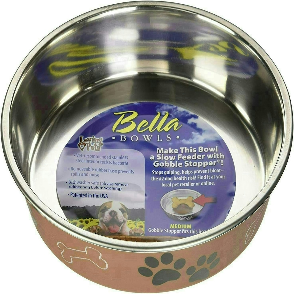 image 1 of Loving Pets Stainless Steel Bella Dog Bowl Non-Slip Dishwasher Safe & Bacteria Resistant Metallic Pet Dish - Copper - Medium (796 ml)