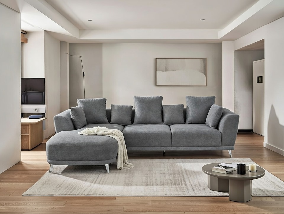 image 1 of The 3 Seater Nova Lounger Right Corner Sofa in Grey or Cream | Grey | One Size