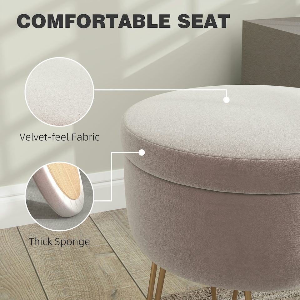 image 1 of HOMCOM 5L Velvet Footstool with Removable Lid for Bedroom, Light Pink