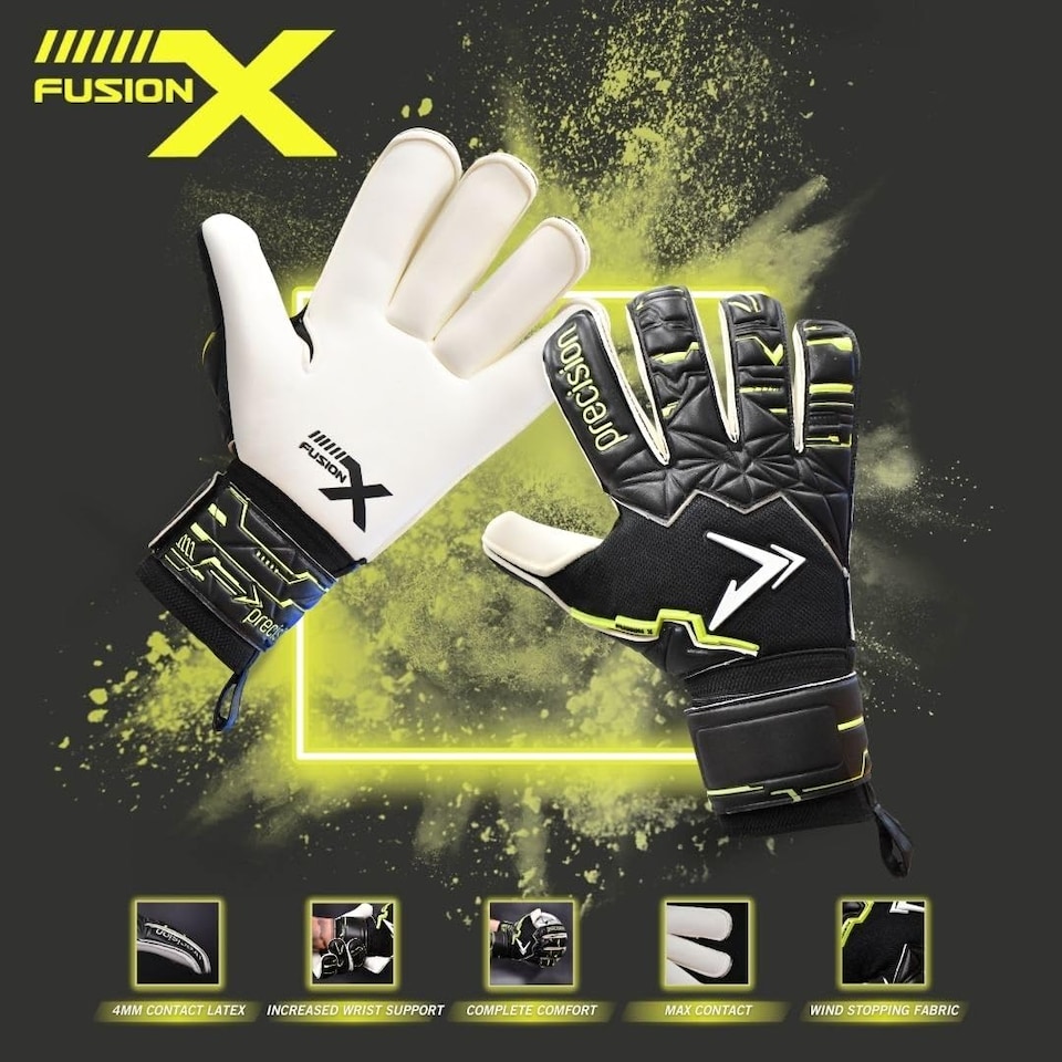 image 1 of ​​Precision Fusion X Pro Roll Finger Giga Professional Football Junior Goalkeeper Gloves, Black, 6