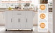 image 9 of VILUXE Mobile Kitchen Island with Foldable Worktop, Hidden Cutlery Drawer, Large Drawer, Adjustable Shelves, Door Racks, Towel Rack, Spice Rack and 5 Wheels, White and Natural Wood