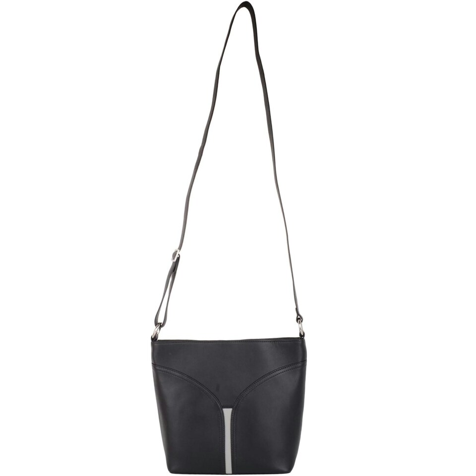 image 1 of Soft Genuine Leather Cross Body Shoulder Bag, Contrast Colour Panel White | Ivory