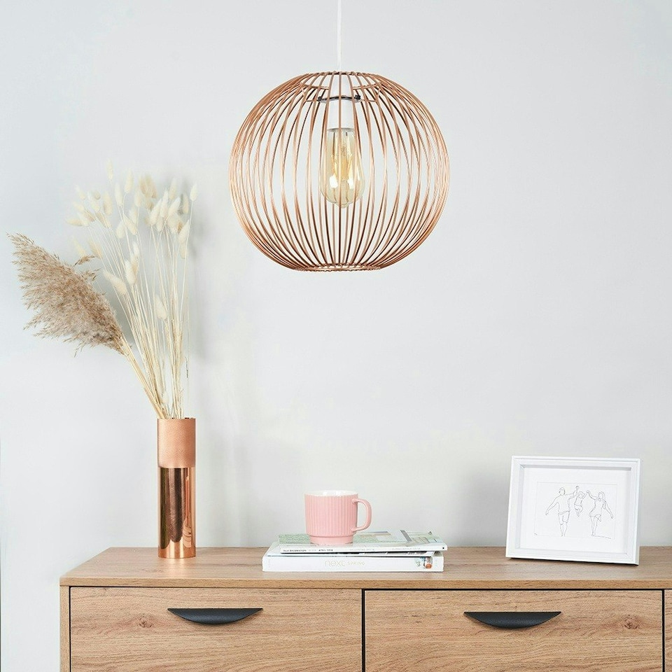image 1 of ValueLights Metal Basket Style Globe Ceiling Pendant Light Shade In Copper Effect Finish