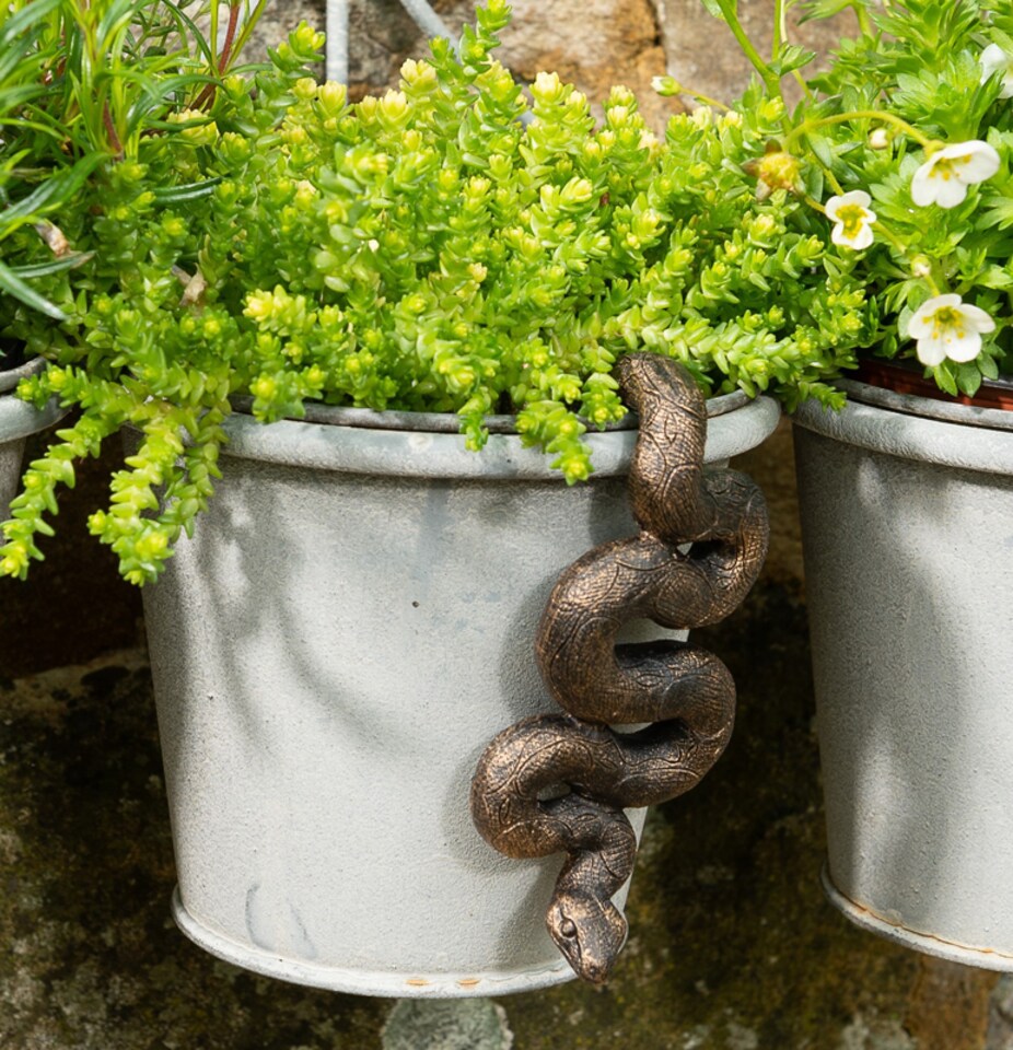 image 1 of Antique Bronze Coloured Boa Constrictor Pot Buddy Plant Pot Hanger | Bronze