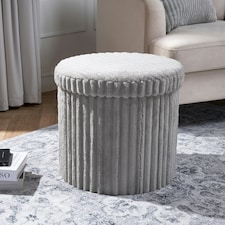 OHS Soft Fleece Ribbed Round Foldable Footstool Seat Storage Organiser Ottoman Grey