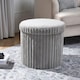 image 1 of OHS Soft Fleece Ribbed Round Foldable Footstool Seat Storage Organiser Ottoman Grey