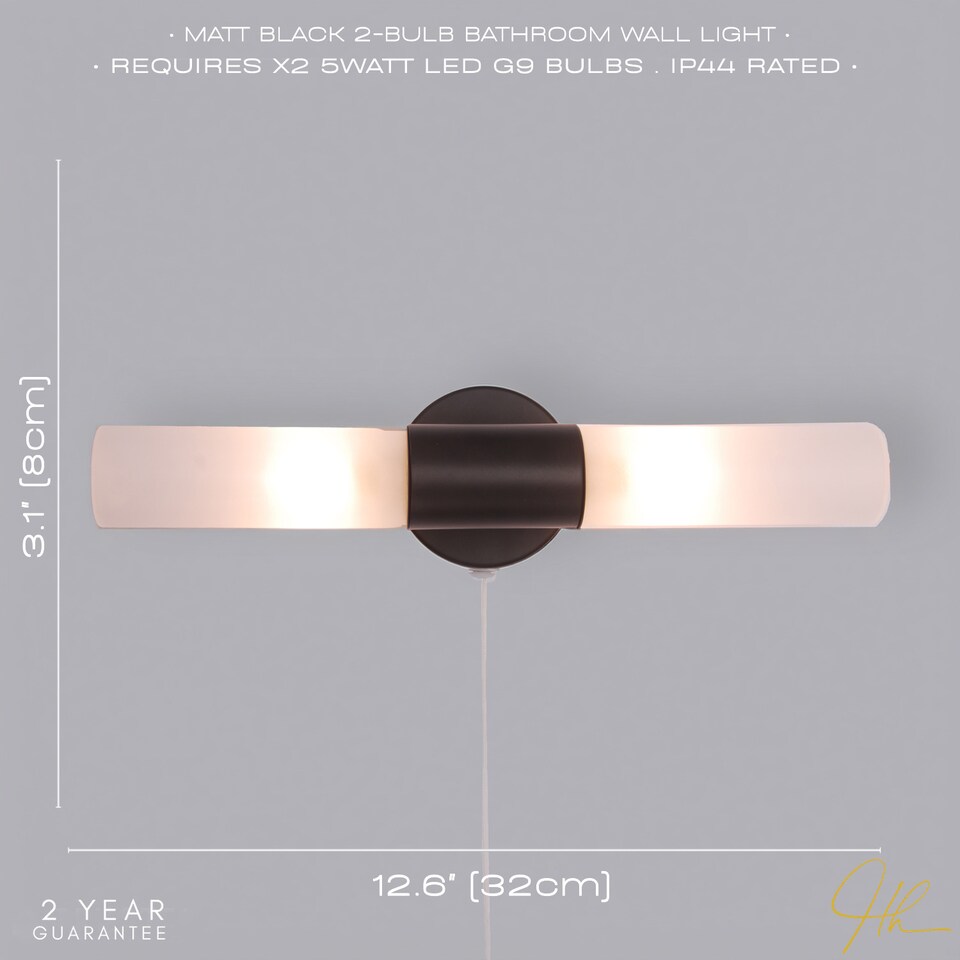 image 1 of Modern Black IP44 Rated Bathroom Wall Light Fitting with Tubular Glass Shades | Black