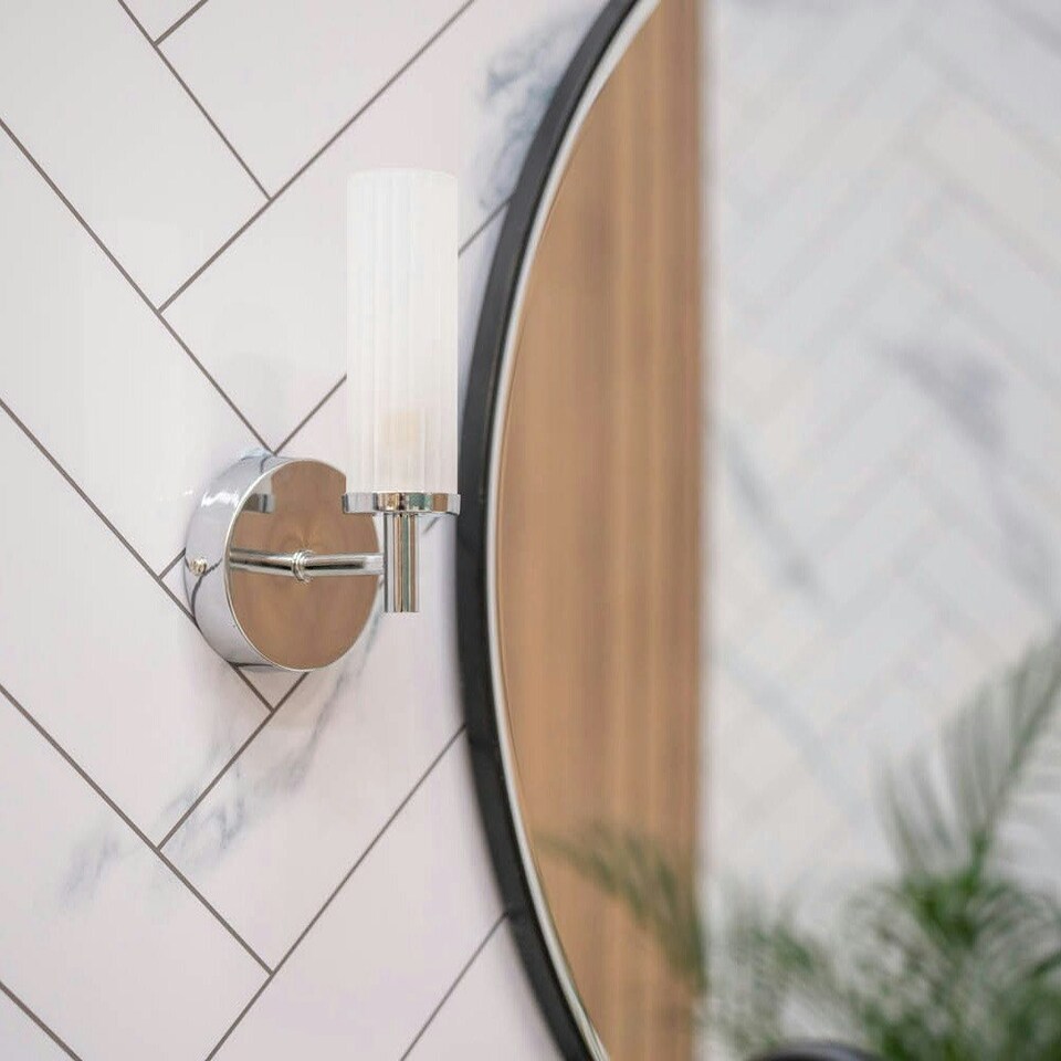 image 1 of ValueLights Canya Chrome IP44 Rated Bathroom Frosted Reeded Glass Wall Light