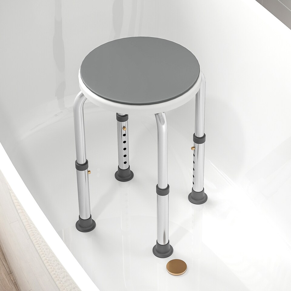 image 1 of HOMCOM 360 Degree Swivel Shower Stool with Non-Slip Feet for Disabled, Grey