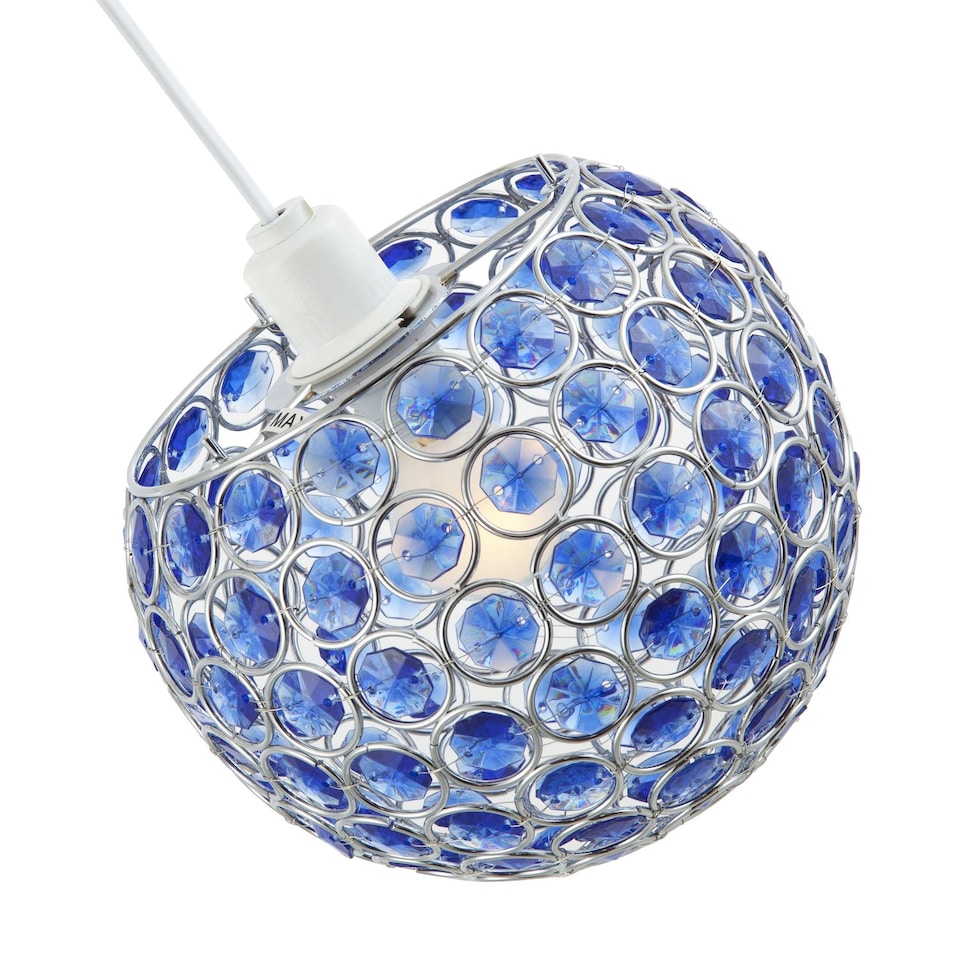 image 1 of Modern Round Globe Easy Fit Pendant Shade with Small Blue Acrylic Bead Jewels | Blue | Midnight Blue | 1