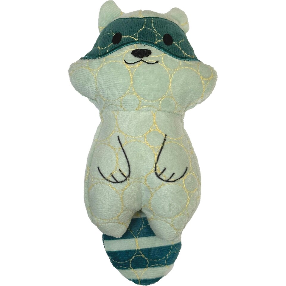 image 1 of Racoon Plush Dog Toy - White/Green - S