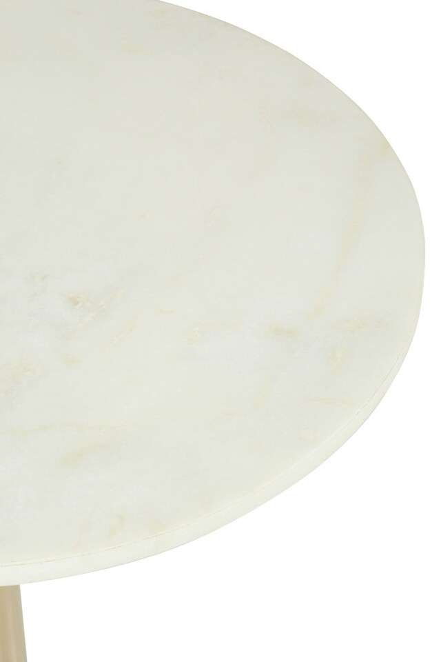 image 1 of Interiors by Premier White Marble Side Table For Hallway, Nickle Finish Bedside Table With Cube-shaped Base, Round Nesting Table | White