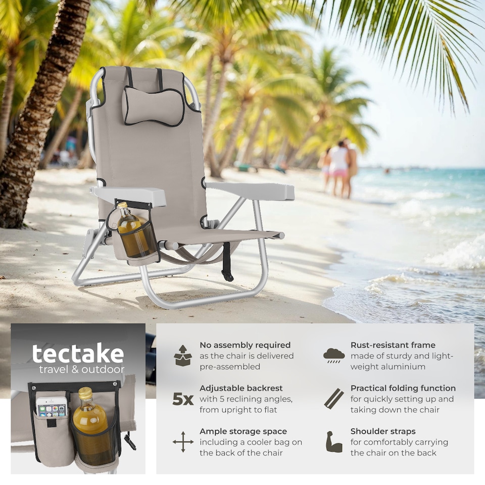 image 1 of Coral aluminum beach chair, foldable with backpack function | Cream | beige | 1