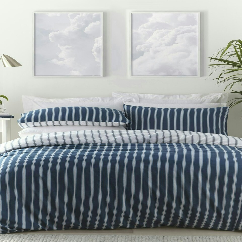 image 1 of Harvard Stripe Print Duvet Cover Set - King - Blue
