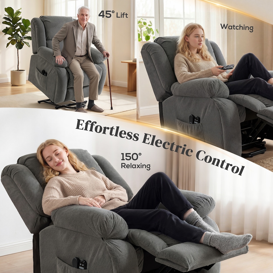 image 1 of HOMCOM Power Lift Recliner Chair, Reclining Chair with Massage, Grey | Grey | Grey | One Size