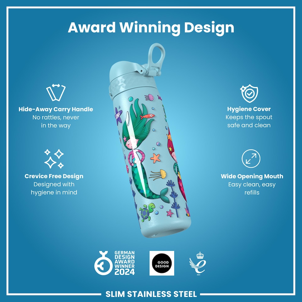 image 1 of Leak Proof Slim Water Bottle, Stainless Steel, 600ml (20oz)