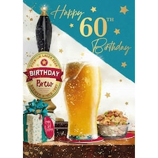 Words 'n' Wishes Traditional Male 60th Happy Birthday Card Beers