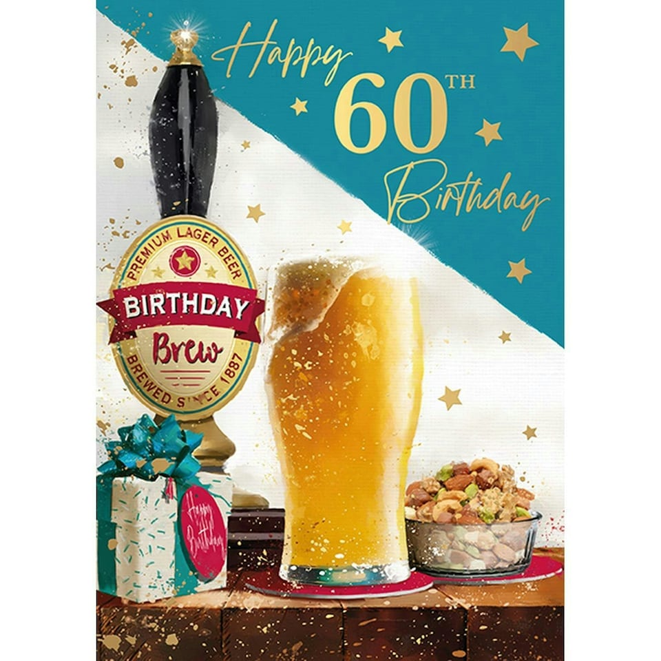 Words 'n' Wishes Traditional Male 60th Happy Birthday Card Beers