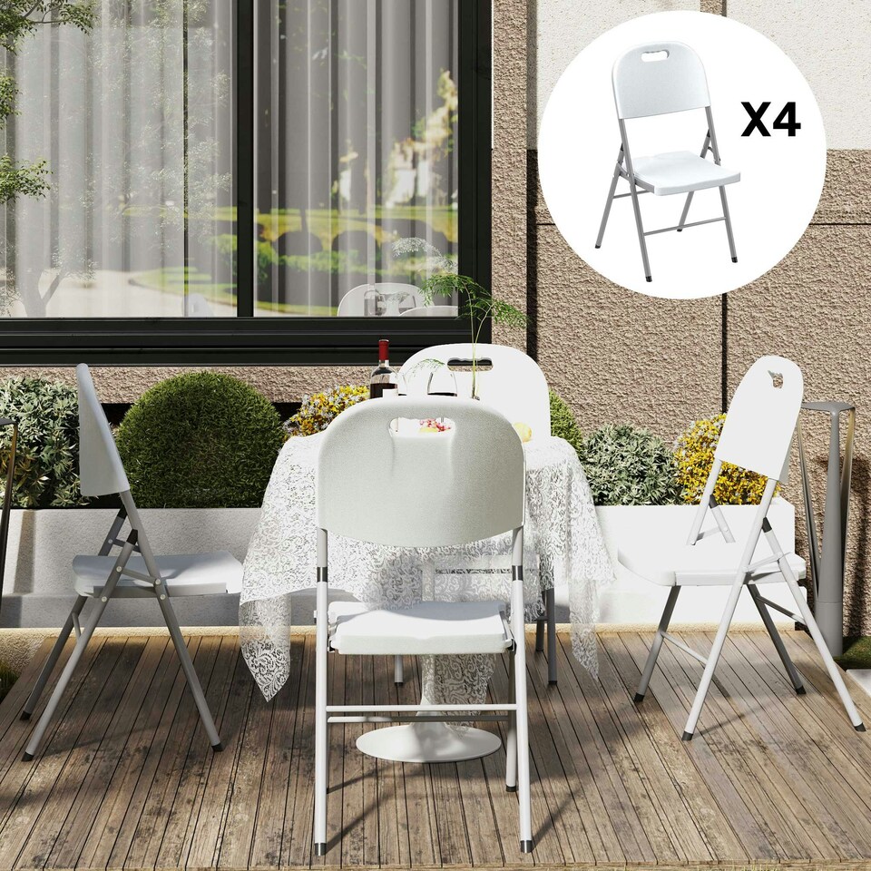 image 1 of Outsunny 2/4PCS Folding Chair with Steel Frame, Garden Chair Set, White | Multi | One Size