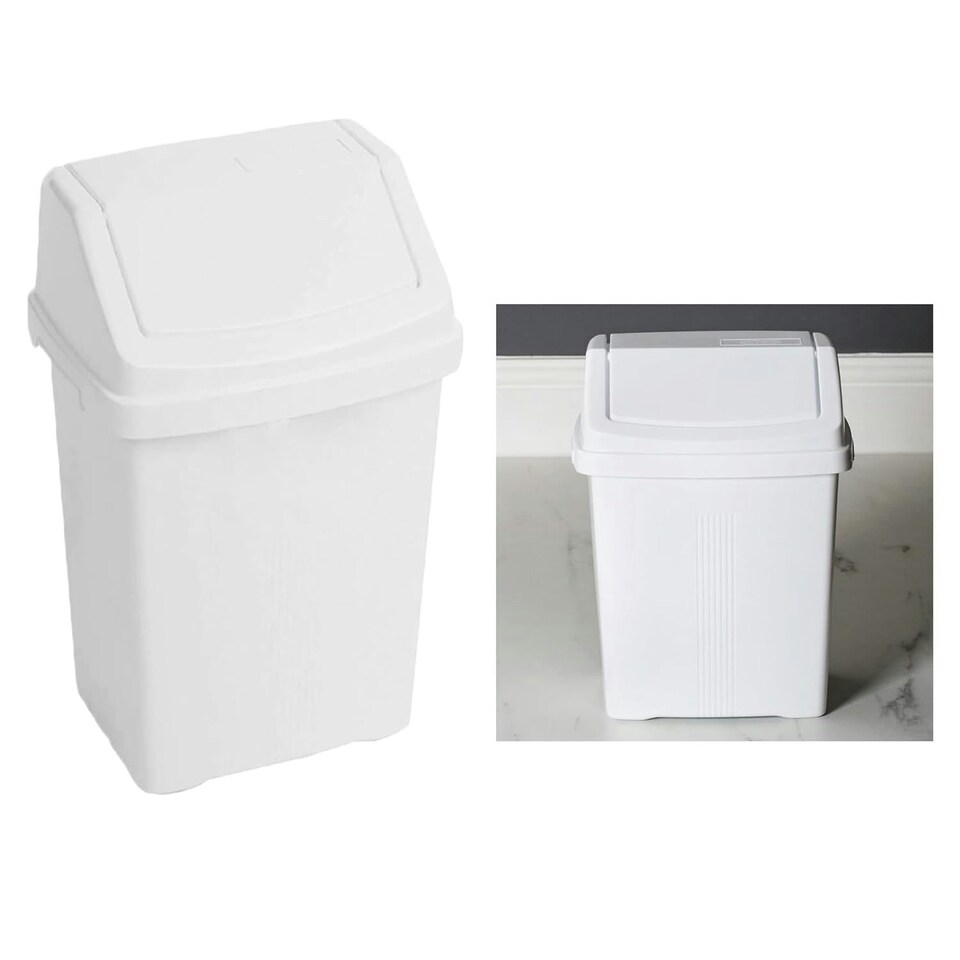 image 1 of 2 x 8L Ice White Flip Top Waste Rubbish Recycling Dustbin For Home, Office & Kitchen White