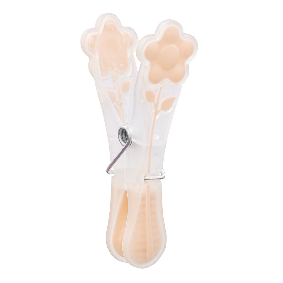 image 1 of JVL Grey Peg Basket with 48 Soft Touch Flower Clothes Pegs, Assorted Colours