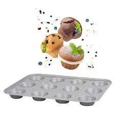 1 x 12 Cup Non-Stick Dishwasher & Oven Safe Cupcake/Muffin Baking Tray Silver