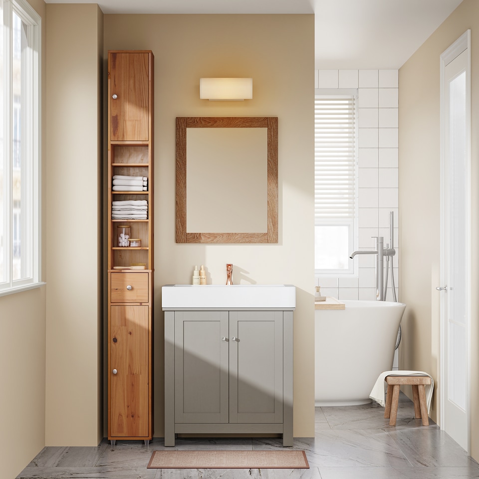 image 1 of SoBuy BZR34-II-SH,Tall Bathroom Storage Cabinet with 4 Adjustable Shelves and 1 Drawer | Brown | Hellbraun | 1