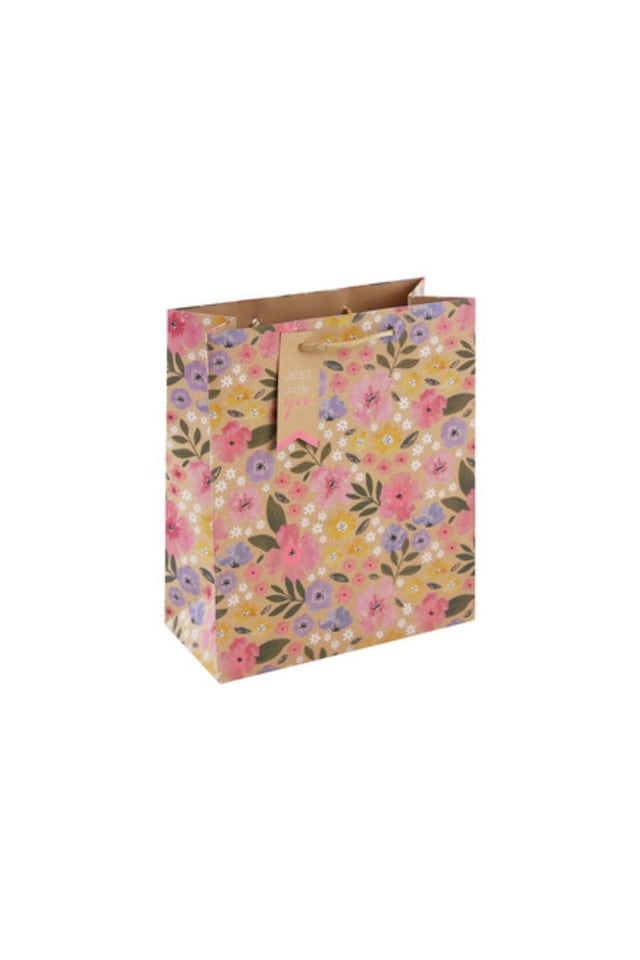 Kraft Floral Medium Gift Bag | Brown | 1