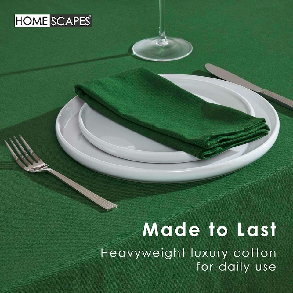 image 1 of Homescapes Plain Cotton Dark Green Tablecloth - 178 cm Round Green