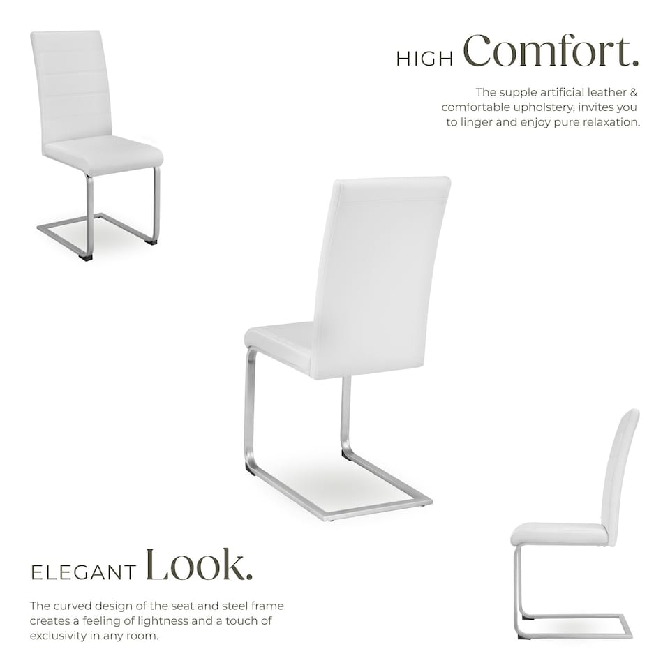 image 1 of Dining Chairs - cantilevered, high backrest, flat steel frame - Set of 4 White