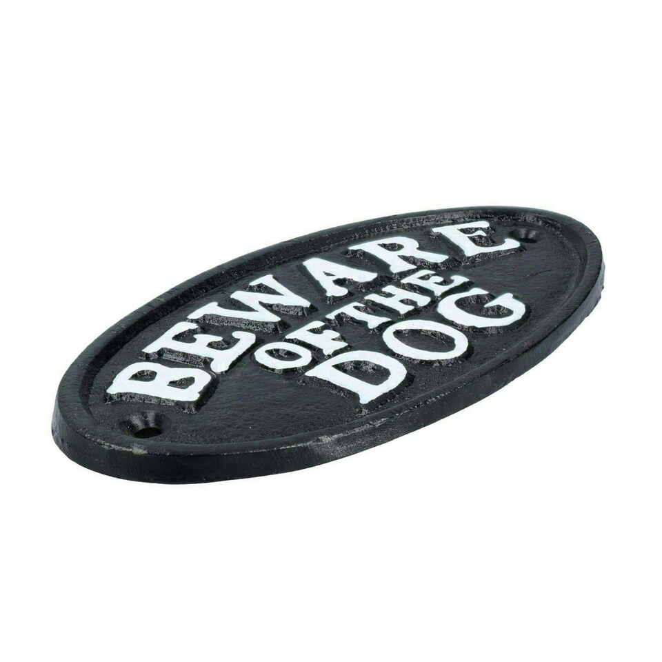image 1 of Beware of the Dog Black Cast Iron Sign Plaque Door Wall House Gate Post Garden