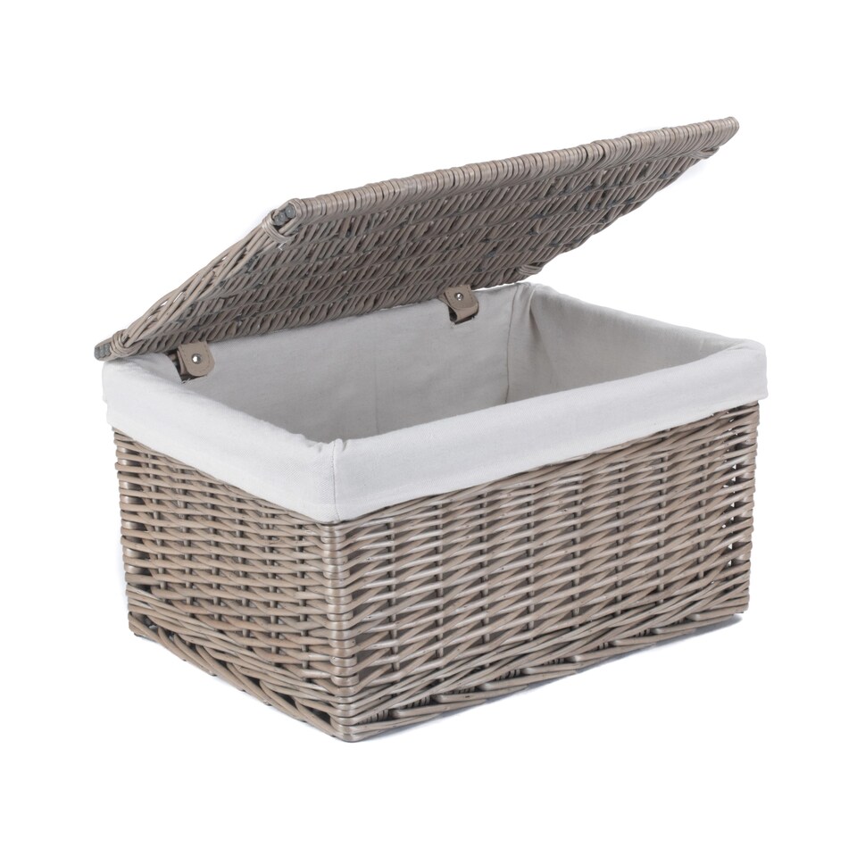 image 1 of Medium Antique Wash Cotton Lined Wicker Storage Basket | Brown | Brown