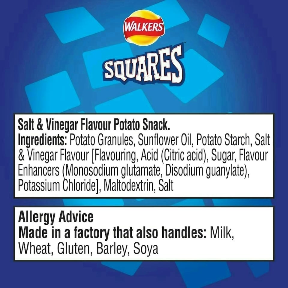 image 1 of Walkers Squares Salt & Vinegar Snacks Crisps 27.5g (Case of 32)