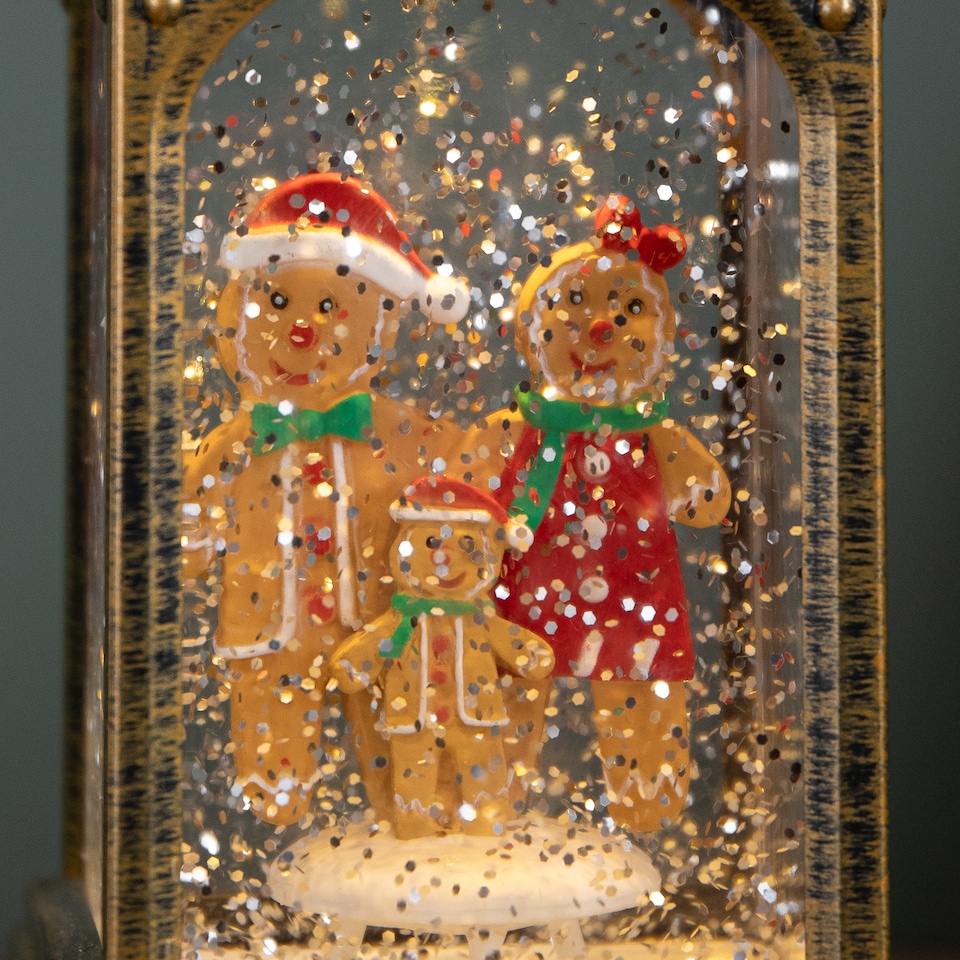 image 1 of 21cm Dual Powered Light up Christmas Gingerbread Family Water Spinner with LEDs