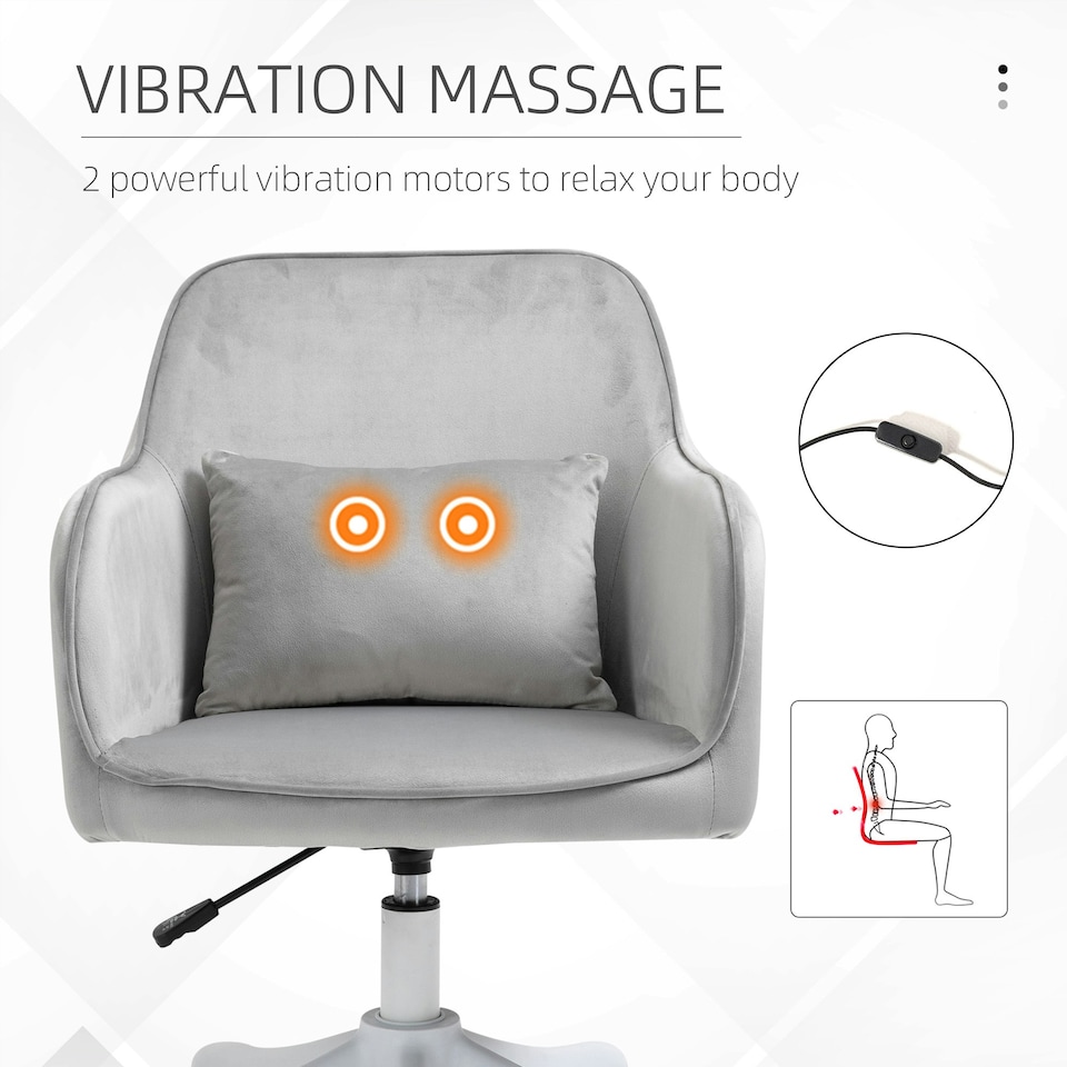 image 1 of Vinsetto Office Chair with Electric Vibration Massage Lumbar Pillow, Grey