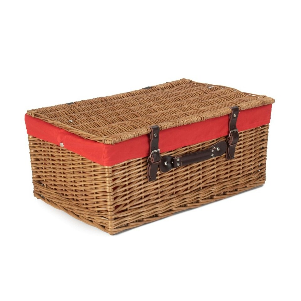 image 1 of 56cm Double Steamed Wicker Picnic Basket with Lining Red | Red | One Size