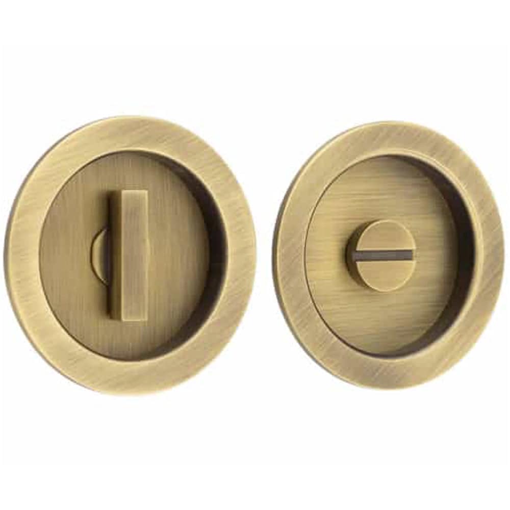 Antique Brass Circular Turn and Release Privacy Lock - Door Handle