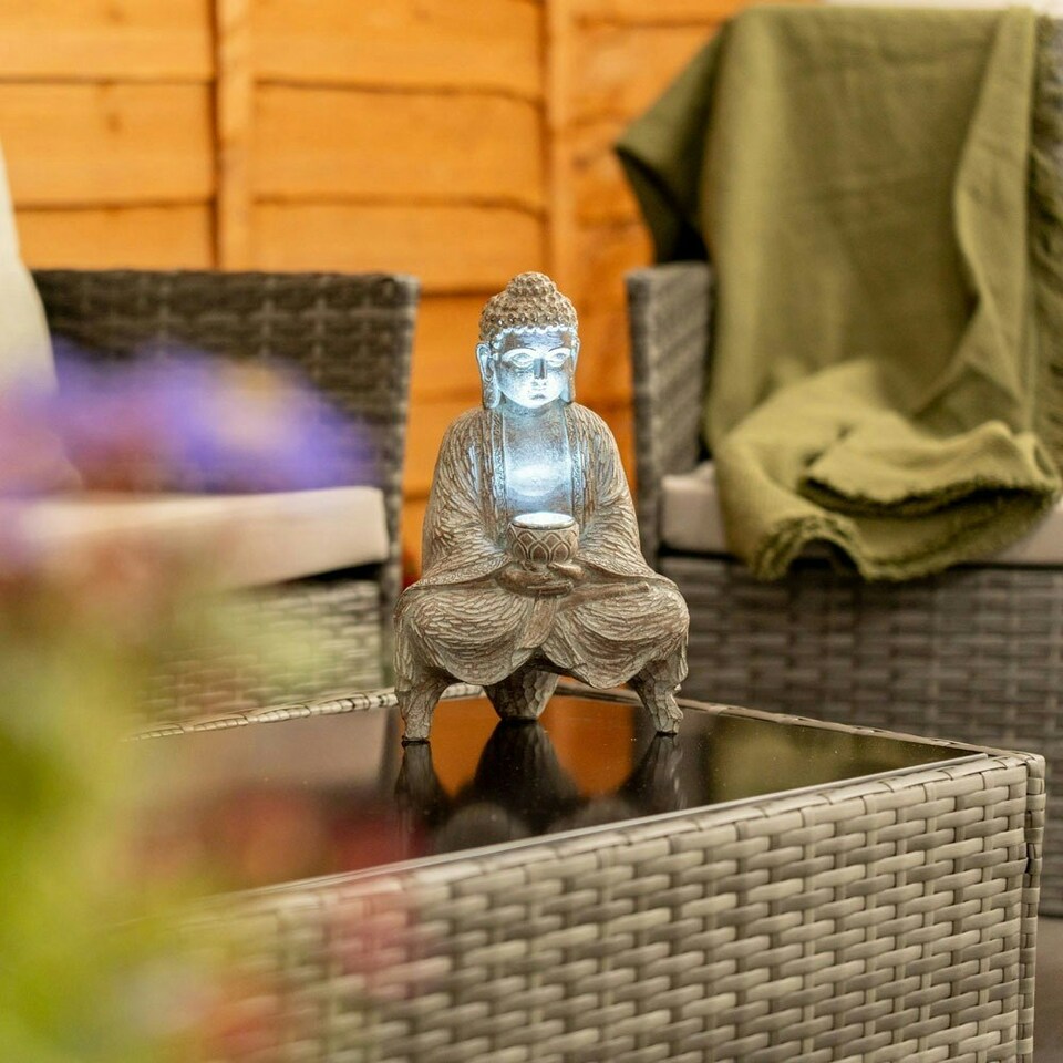 image 1 of ValueLights Buddha Outdoor Solar Decorative Light Grey