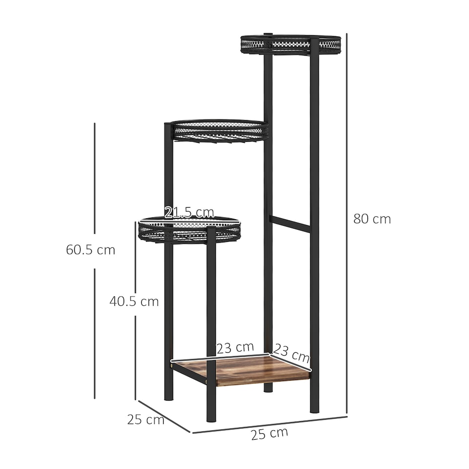 image 1 of Outsunny 4 Tiered Plant Pot Stand, Metal Plant Shelf for Living Room | Black | Black