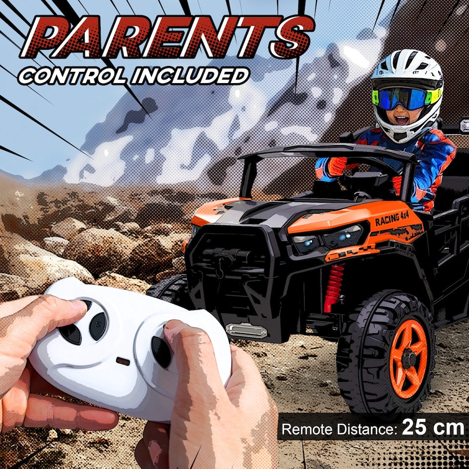 image 1 of AIYAPLAY 24V Electric Ride on Car, 2-Seater Electric Car for Kids with Remote Control, Light, Bluetooth, Soft Start, Suspension Spring, 2 Motors Children Ride on Toy UTV Truck | Orange