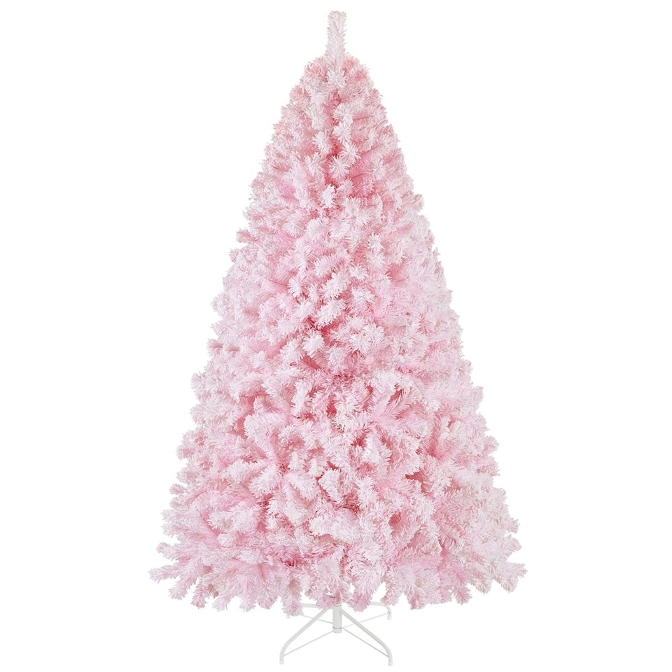 image 1 of Yaheetech 183 cm Tall Unlit Flocked Artificial Christmas Tree Pink