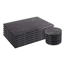 Argon Tableware 12pc Marble Placemats & Round Coasters Set - Black Black