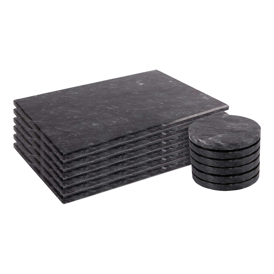 image 1 of Argon Tableware 12pc Marble Placemats & Round Coasters Set - Black Black