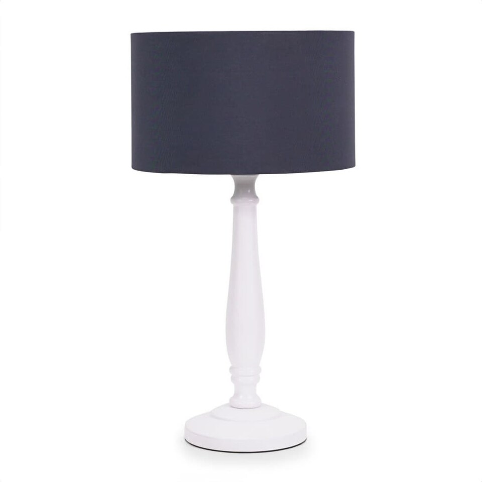 image 1 of ValueLights Victoria White Wood Table Lamp Navy Blue Shade and Bulb