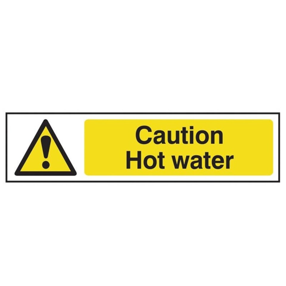 Scan Caution Hot Water - Pvc Sign 200 X 50mm - Multi Colour - 200 x 50mm