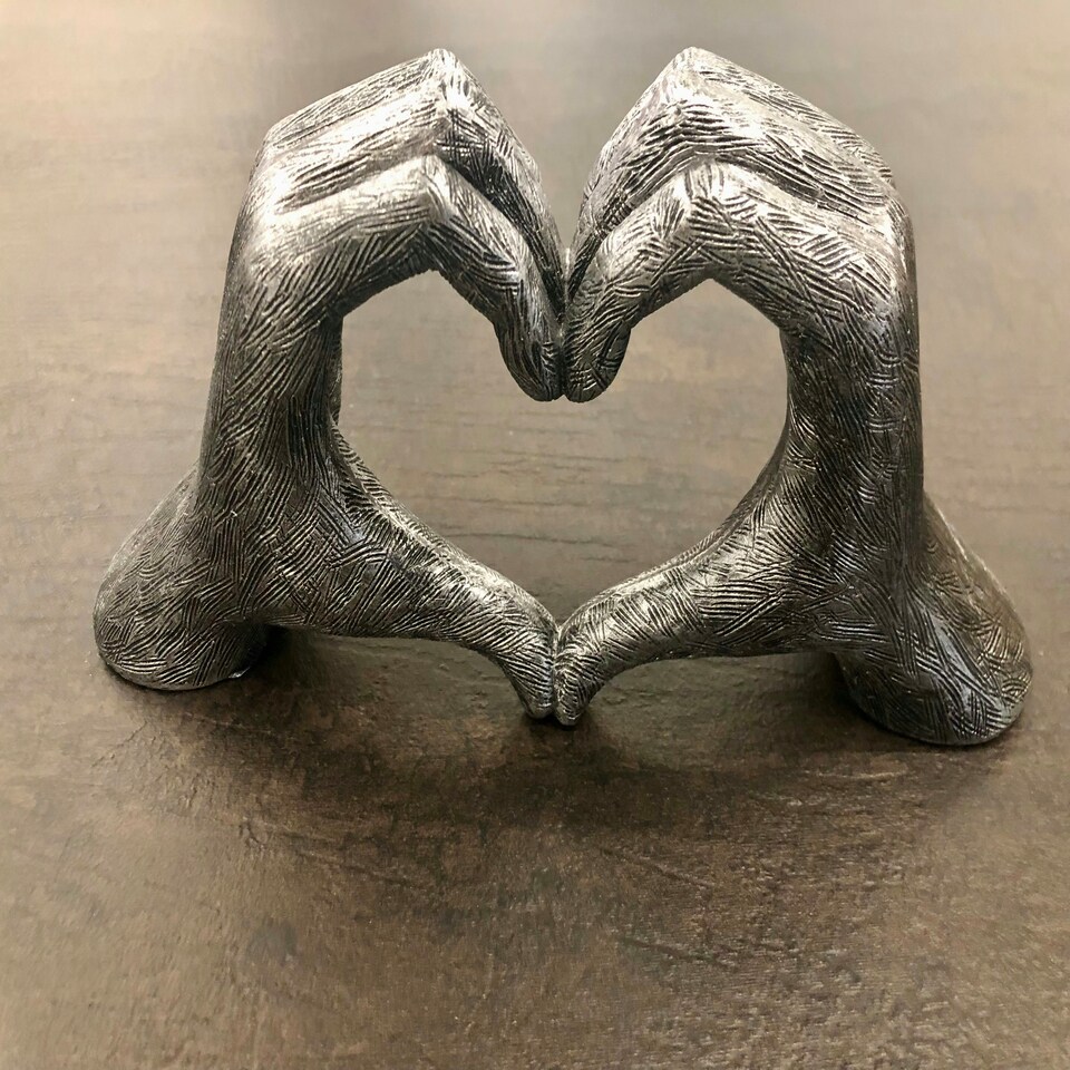 image 1 of Hands Love Gesture Sculpture Antique-Silver Colour Life-Size 26cm/10'' Expression of Appreciation Love Valentine's Day I appreciate I love you Wedding Present