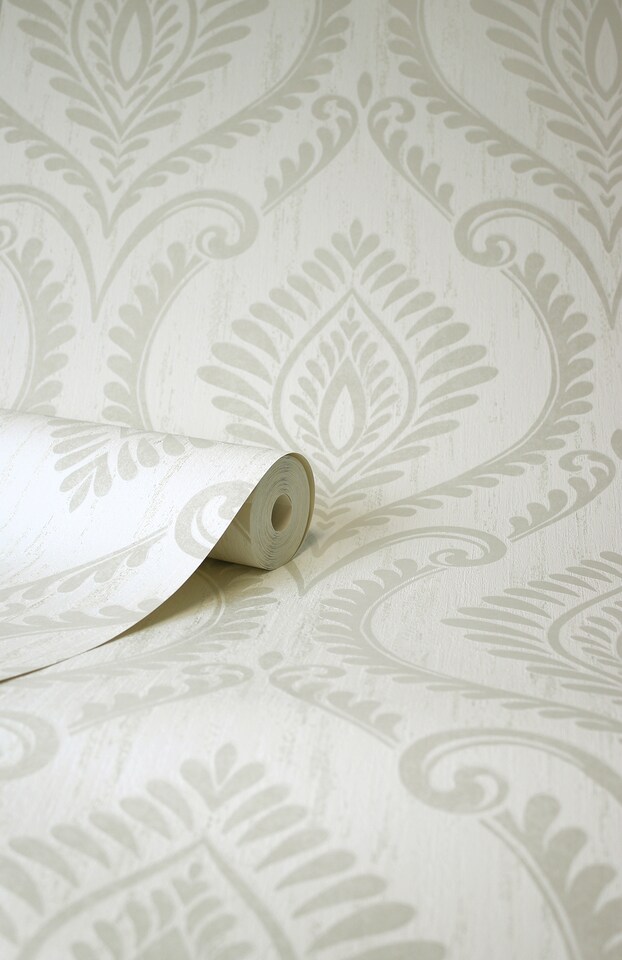 image 1 of Crown M1759 Estelle Damask Soft Wallpaper, Dove White