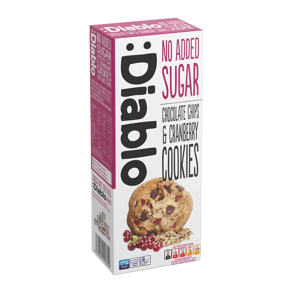 image 1 of Diablo No Added Sugar Chocolate Chip and Cranberry Cookies 135g