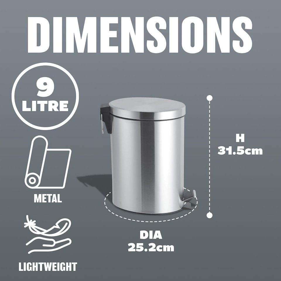 image 1 of 9 Litre Metal Chrome Pedal Bin Toilet Rubbish Trash Hygienic Dustbin